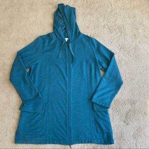 J Jill Pure Jill Teal Zip Up Hooded Sweatshirt